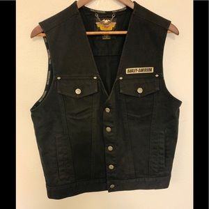 Harley Davidson Black Denim Vest Size 